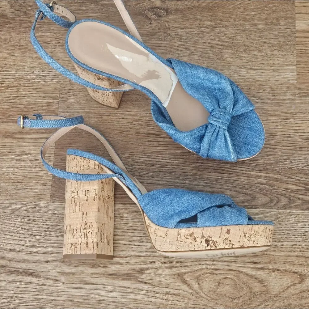 LK Bennett Amanda Espadrille Platform Sandal Size‎ 39 / 9 Blue Denim